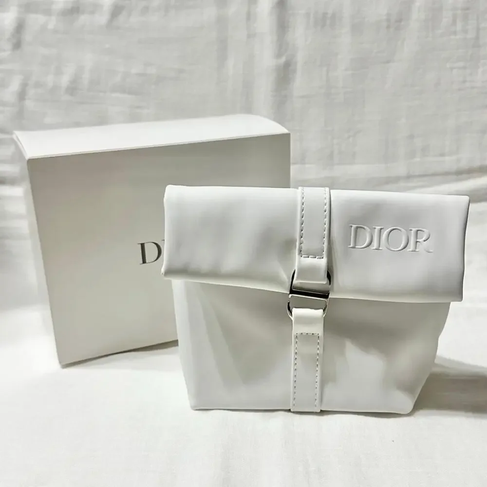 Dior white roll top cosmetic pouch
